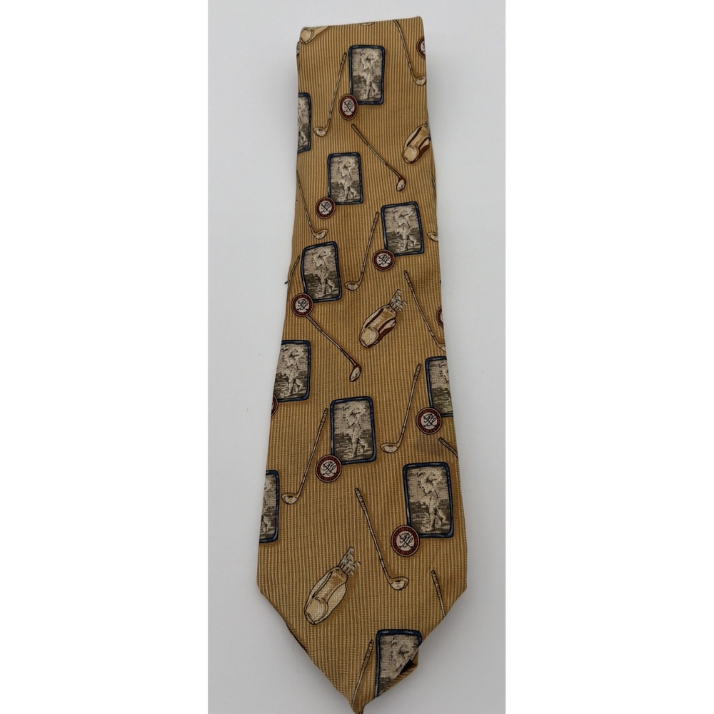 Payne Stewart Men's Gold/Yellow Golf Graphic Necktie‎ Frame Golf Clubs Silk